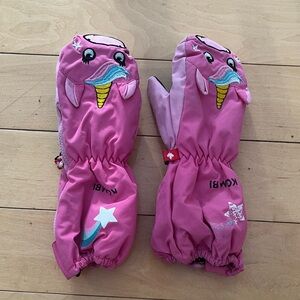 Pink Kids Mittens with Unicorn Design